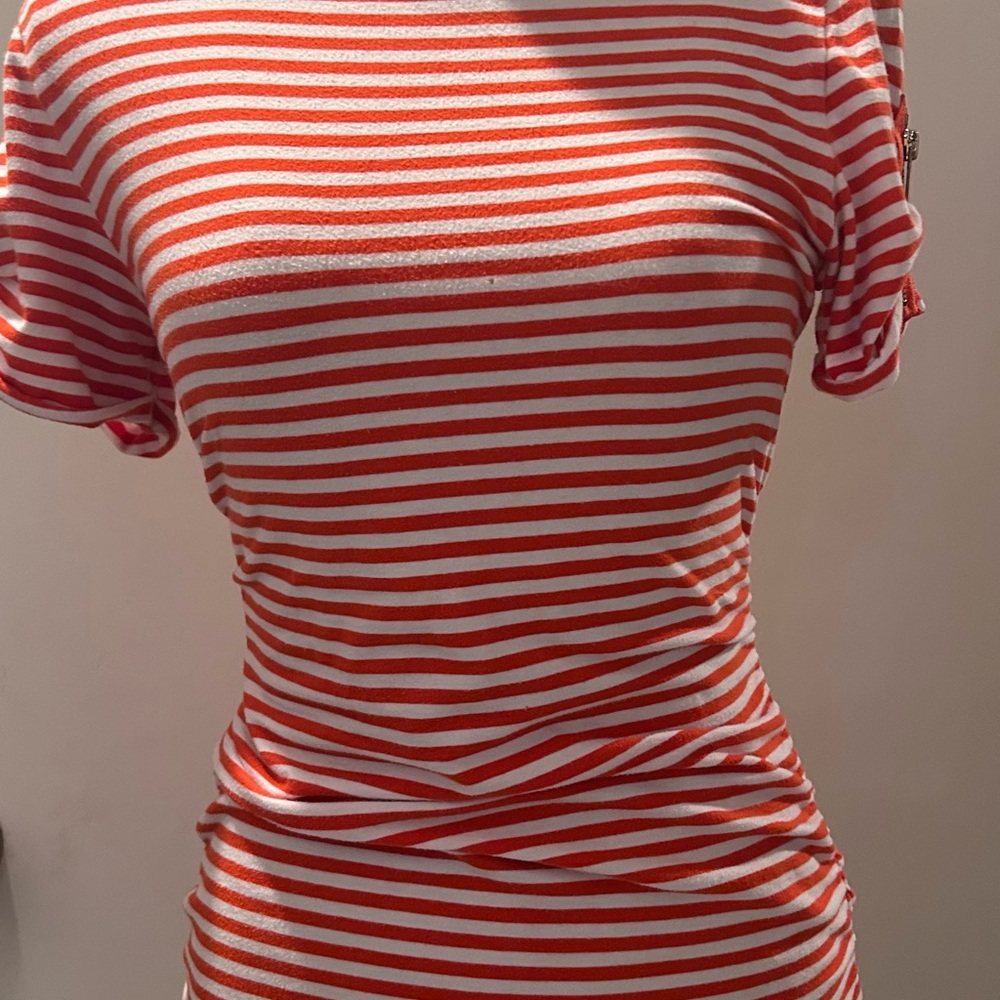 Michael Kors Orange and White Striped TShirt